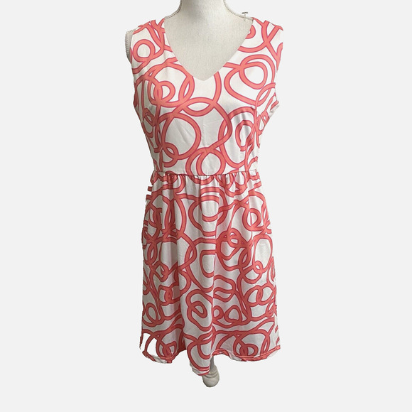 Gretchen Scott‎ Dress Womens Sz M A-Line Sleeveless Pink White Geometric Print - Picture 1 of 7